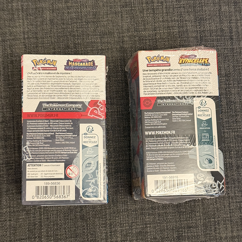 Pack Pokémon | Demi display de 18 boosters • EV8 Étincelles Déferlantes (avec défaut)+ EV6 Mascarade Crépusculaire – Image 4