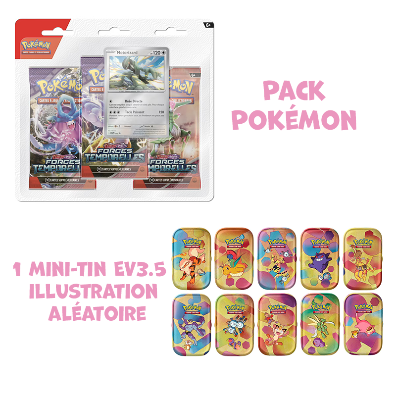 Pack Spécial | Mini Tin EV3.5 Pokémon 151 + Tripack EV5 Forces Temporelles