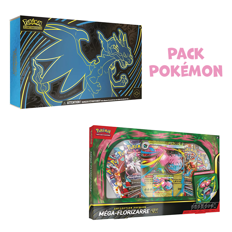 Pack Pokémon • Coffret Ultra Premium Méga-Dracaufeu Ex + Coffret Méga-Florizarre Ex