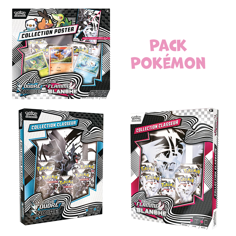 Pack Pokémon EV10.5 Flamme Blanche & Foudre Noire• 2 coffrets classeur + coffret poster Unys