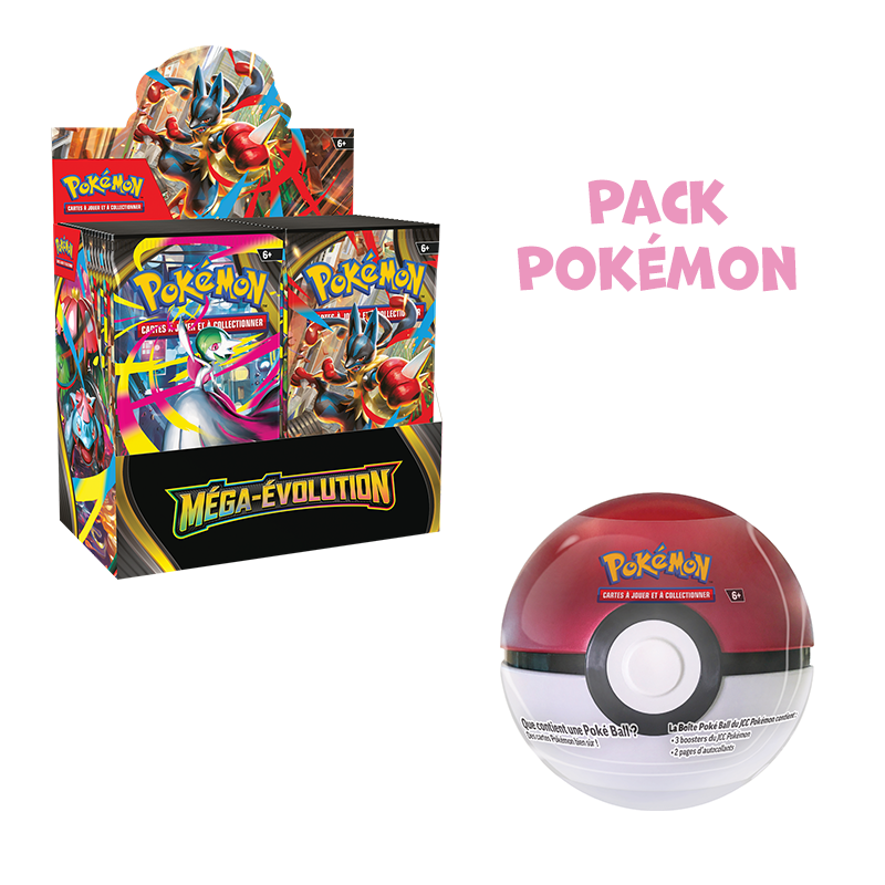 Pack Pokémon • Display de 36 boosters ME1 Méga-Évolution + Pokéball Tin 2025