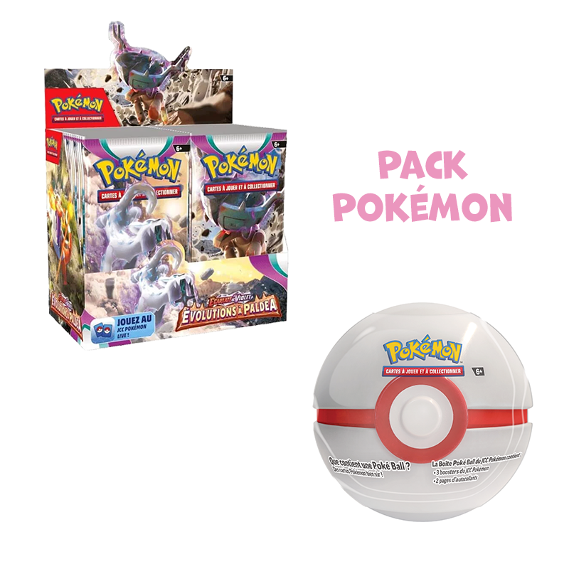 Pack Pokémon • Display de 36 boosters EV2 Évolutions à Paldéa + Pokéball Tin 2025