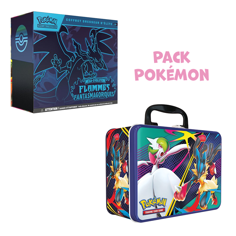 Pack Pokémon •  ETB ME2 Flammes Fantasmagoriques (⚠️ défaut) + Valisette Méga-Évolutions