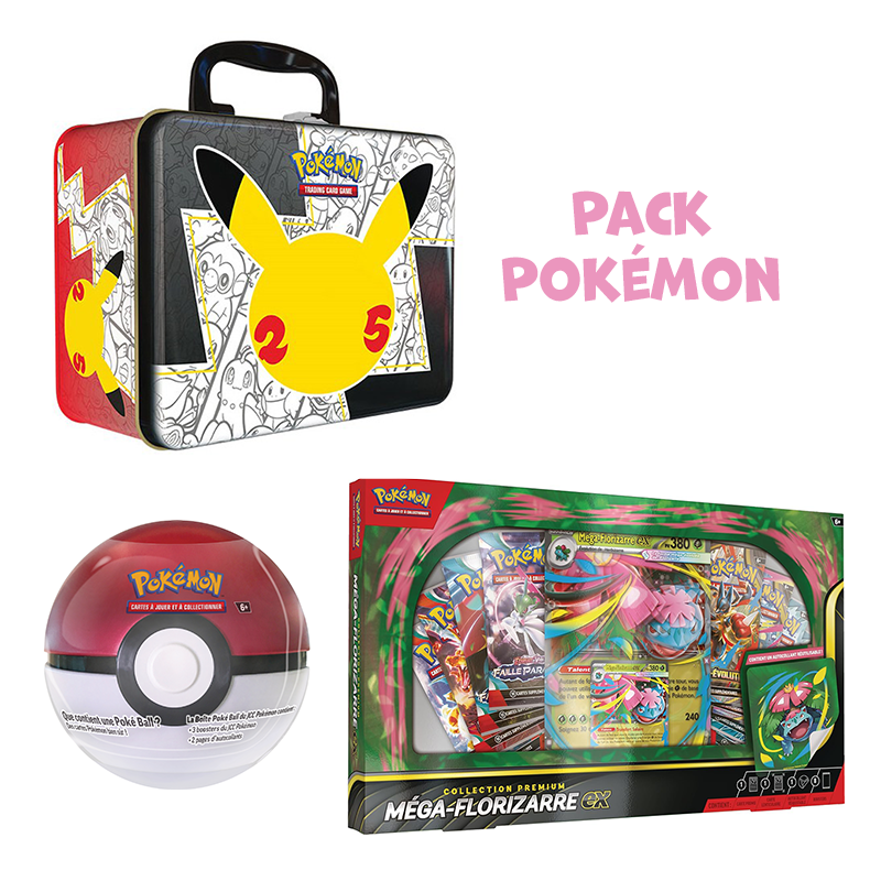Pack Pokémon • (⚠️ léger défaut) Valisette Coffre aux Trésors EB7.5 Célébrations 25 ans + Coffret Méga-Florizarre Ex + Pokéball Tin