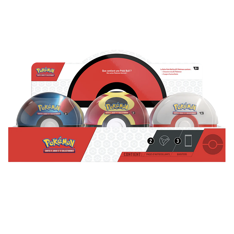 Display Carton de 6 x Pokéball Tin 2025 avec 3 boosters Pokémon