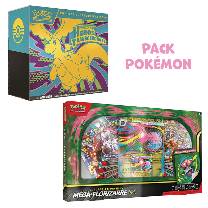 [Précommande] Pack Pokémon • ETB ME2.5 Héros Transcendants + Coffret Méga-Florizzare-Ex (8boosters)