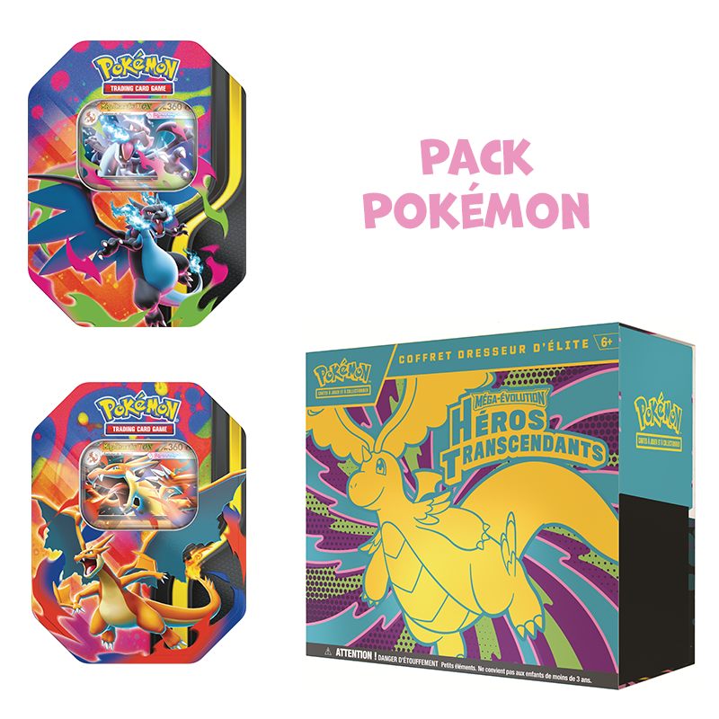 Pack Pokémon • ETB ME2.5 Héros Transcendants (⚠️défaut) + 2x Pokébox Méga-Dracaufeu X-Y Ex