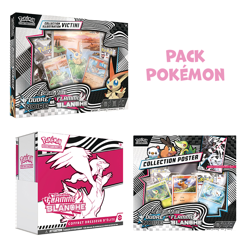 Pack Pokémon EV10.5 • ETB Flamme Blanche(⚠️défauts) + Coffret poster + Coffret Victini