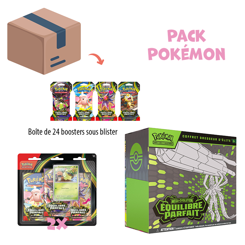 [Précommande] Pack Pokémon • ETB + 2 x Tripack + Carton scellé de 24 boosters blister ME3 Équilibre Parfait