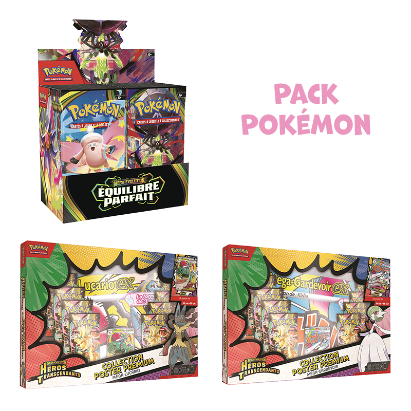 [Précommande] Pack Pokémon • Display ME3 Équilibre Parfait + 2 x Coffrets Poster Premium ME2.5 Héros Transcendants
