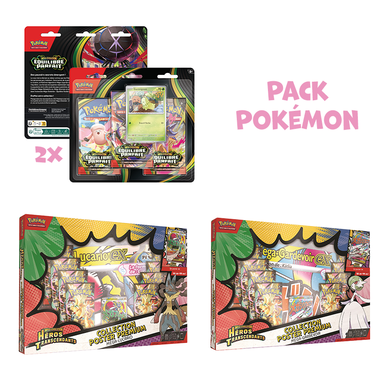 [Précommande] Pack Pokémon • 2 x Tripack ME3 Équilibre Parfait + 2 x Coffret Poster Premium ME2.5 Héros Transcendants