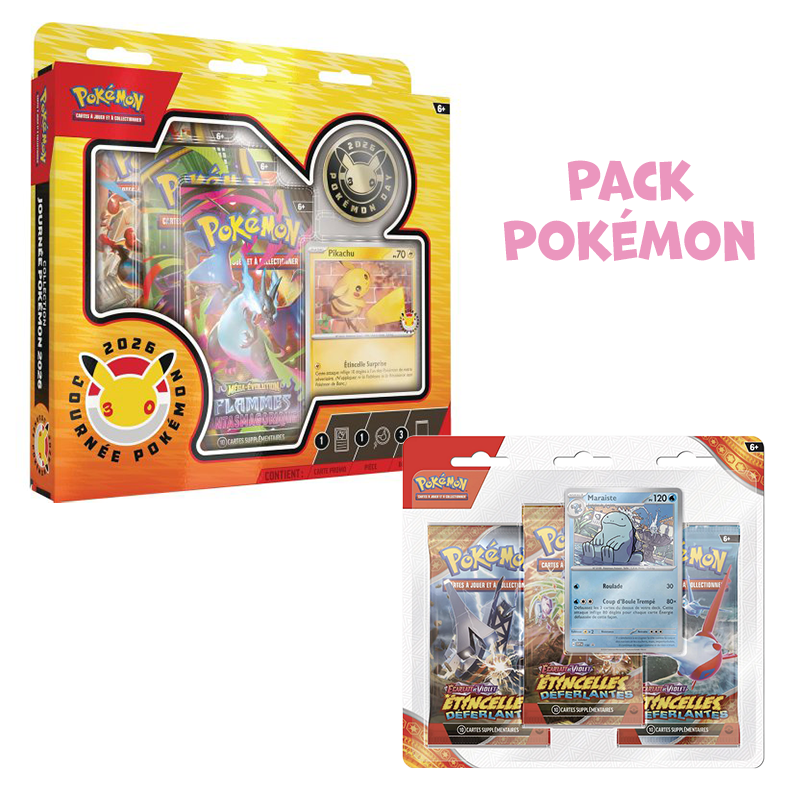 Pack Coffret Pokémon Day 2026 FR + Tripack EV8 Étincelles Déferlantes