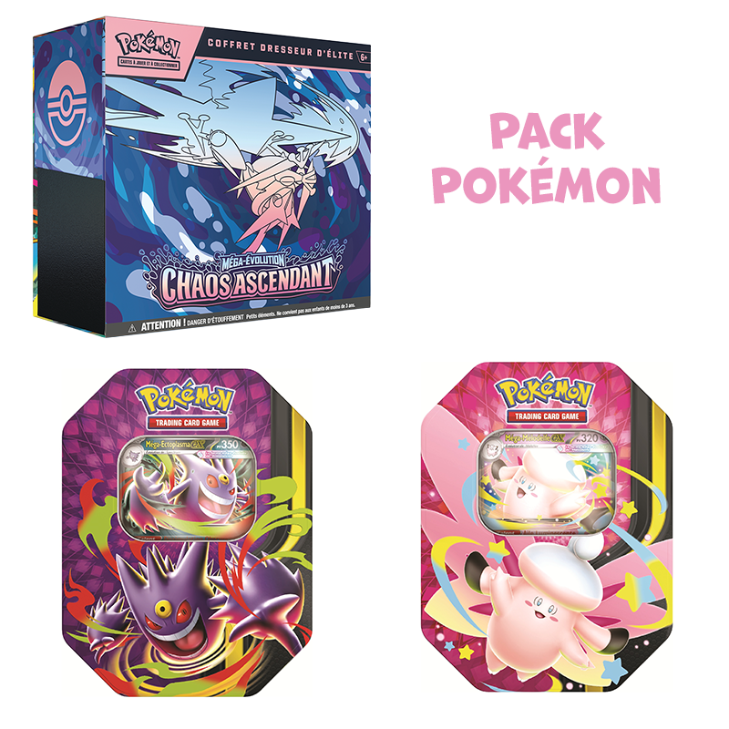 [ Précommande ] Pack Pokémon • ETB ME4 Chaos Ascendant + Lot 2 Pokebox Méga Clair de Lune