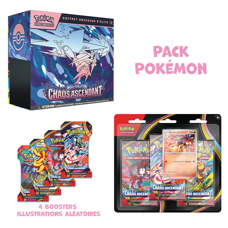 [ Précommande ] Pack Pokémon ME4 Chaos Ascendant• ETB + Tripack + 4 boosters blister