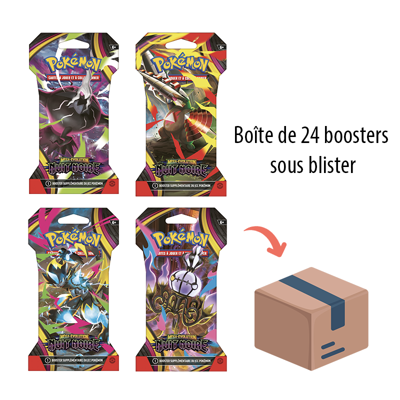 [ Précommande ] Boîte scellée de 24 boosters blister carton Pokémon • ME5 Nuit Noire