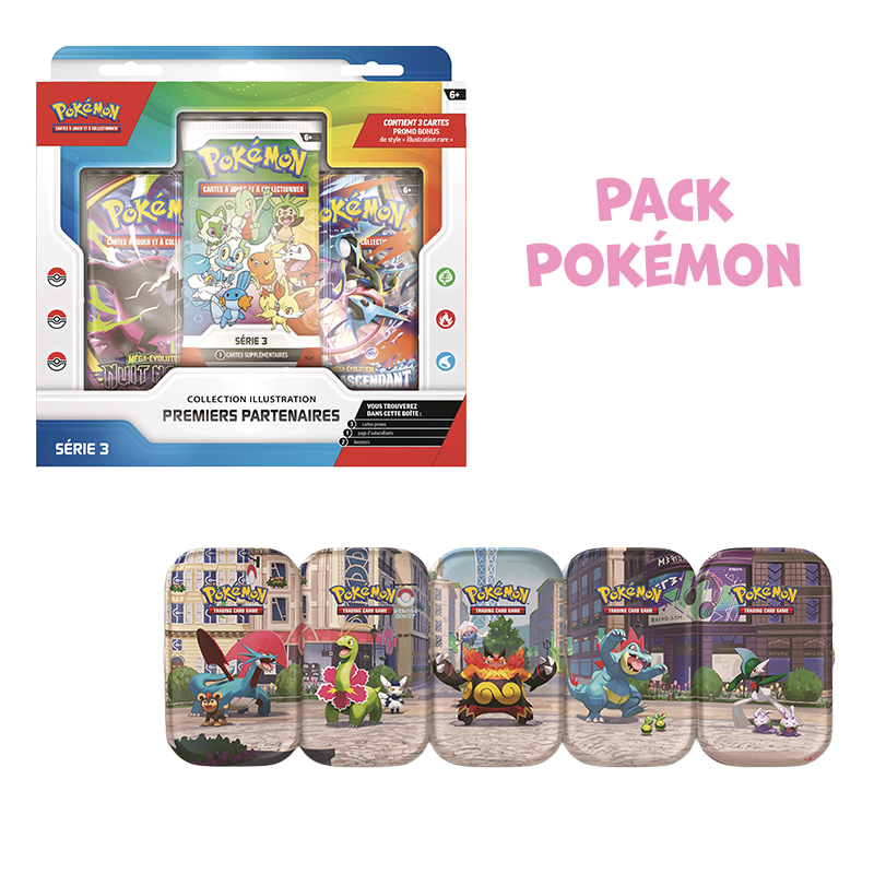 [ Précommande ] Pack Pokémon • Coffret Premiers partenaires série 3 + Artset de 5 mini tins Illumis