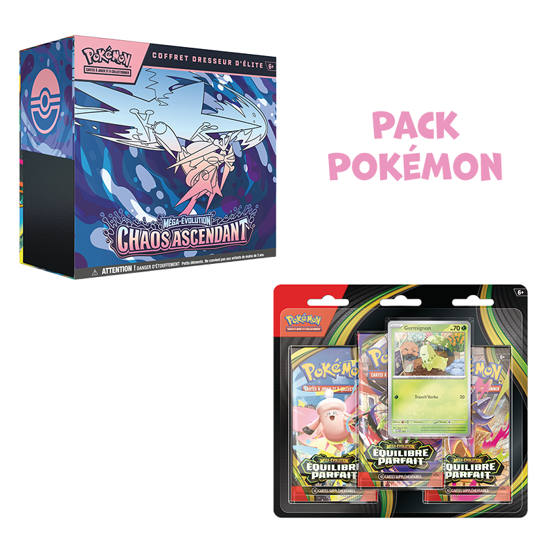 Pack Pokémon • ETB ME4 Chaos Ascendant + Tripack ME3 Equilibre Parfait
