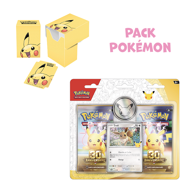 [Précommande] Pack Pokémon 30 ans • Duopack Evoli + Boîte deck Pikachu