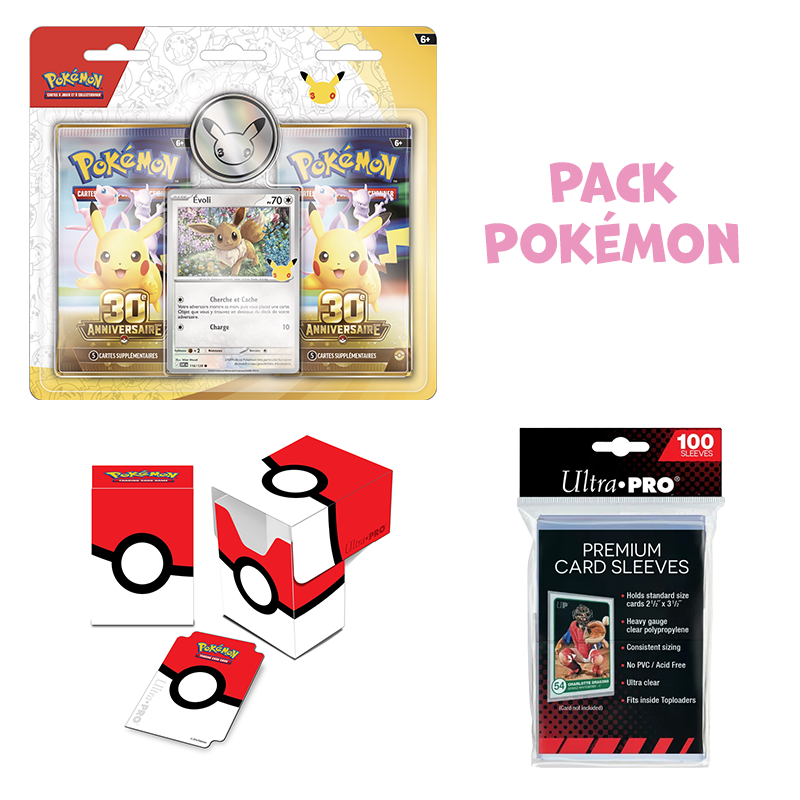 [Précommande] Pack Pokémon 30 ans • Duopack Evoli + Boîte deck Poké-Ball + Sleeves