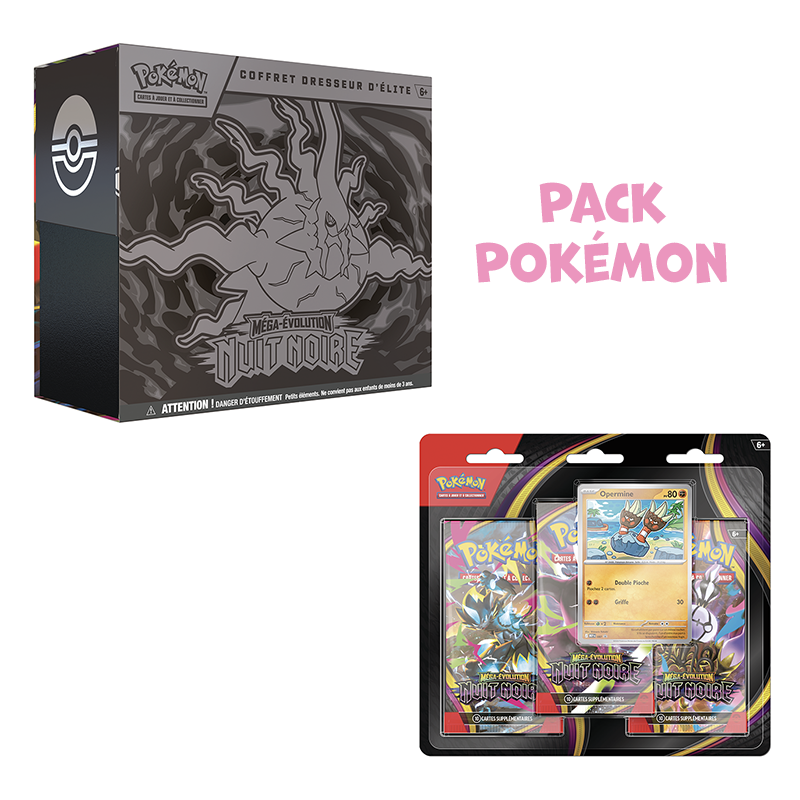 Pack Pokémon • ETB (🚨 léger défaut voir photos) + Tripack ME5 Nuit Noire
