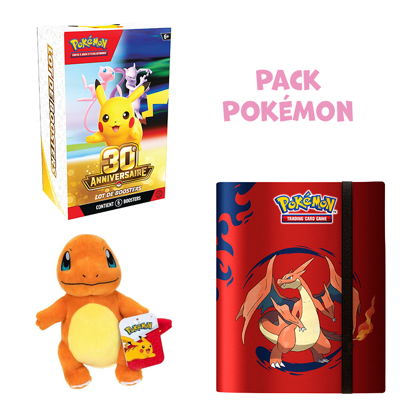 [Précommande] Pack Pokémon • Bundle 30e Anniversaire + Classeur PRO Méga-Dracaufeu X-Y + Peluche Salamèche 20cm