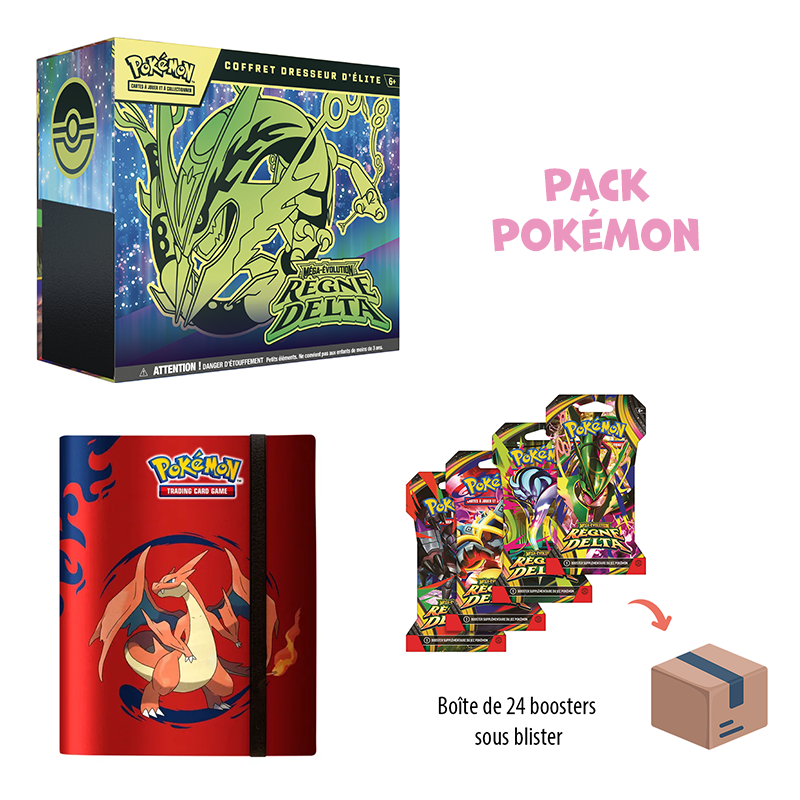 [Précommande] Pack Pokémon • ETB + Case de 24 boosters blister ME6 Règne Delta + Portfolio Ultra Pro