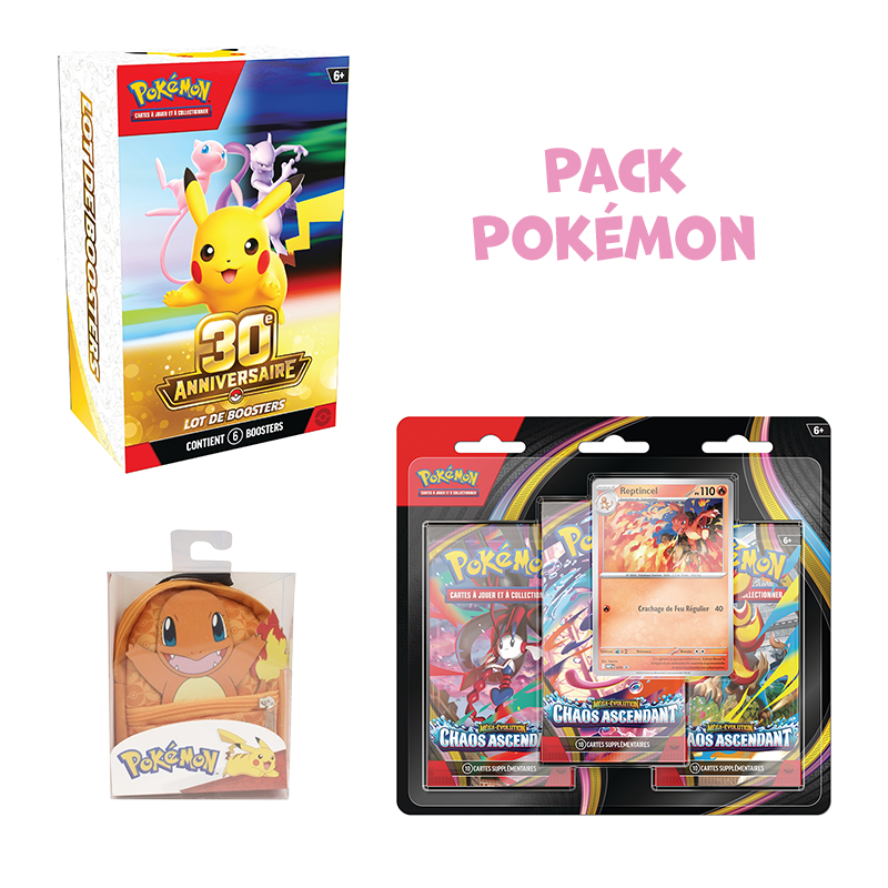 [Restock Préco] Pack Pokémon • Bundle 30e Anniversaire + Tripack ME4 + Micro sac Salamèche