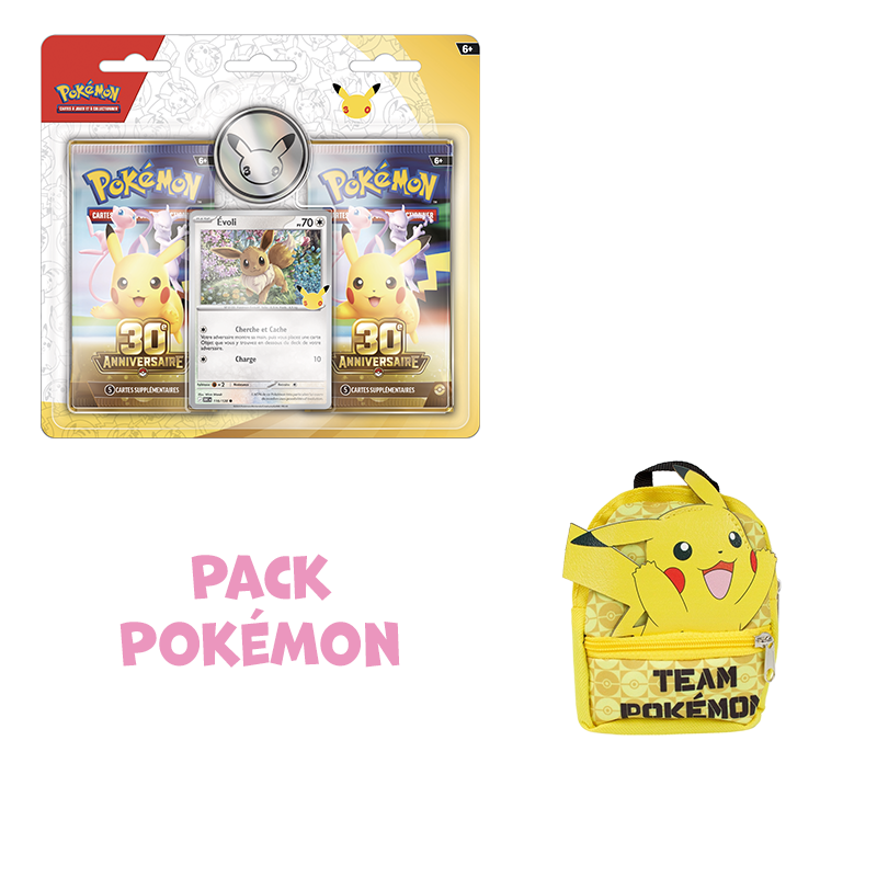 [Restock Préco] Pack Pokémon • Duopack 30e anniversaire Evoli + Micro sac à dos Pikachu